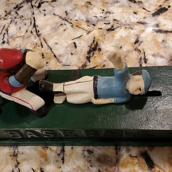 Cast Iron Baseball Mechnical Coin Bank VTG 'SAFE Base Slide ' Collectible VIDEO - Picture 5 of 10